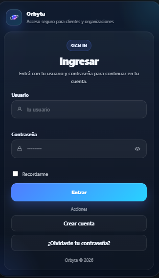 Login móvil de Orbyta